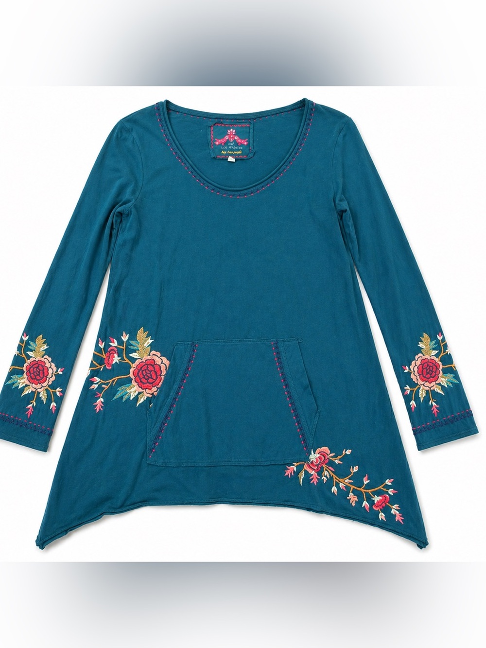 Johnny Was Teal Embroidered Scoop-Neck Tunic